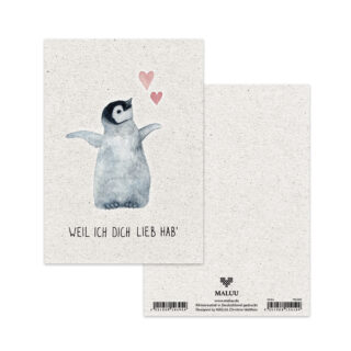 Postkarte Lieb hab Pinguin