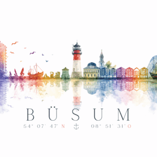 Büsum Skyline – Leinwandbild Aquarell