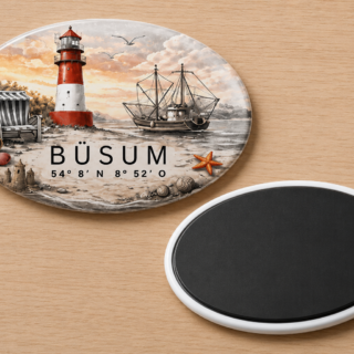 Kühlschrankmagnet „Büsum Leuchtturm Rot“ – Oval